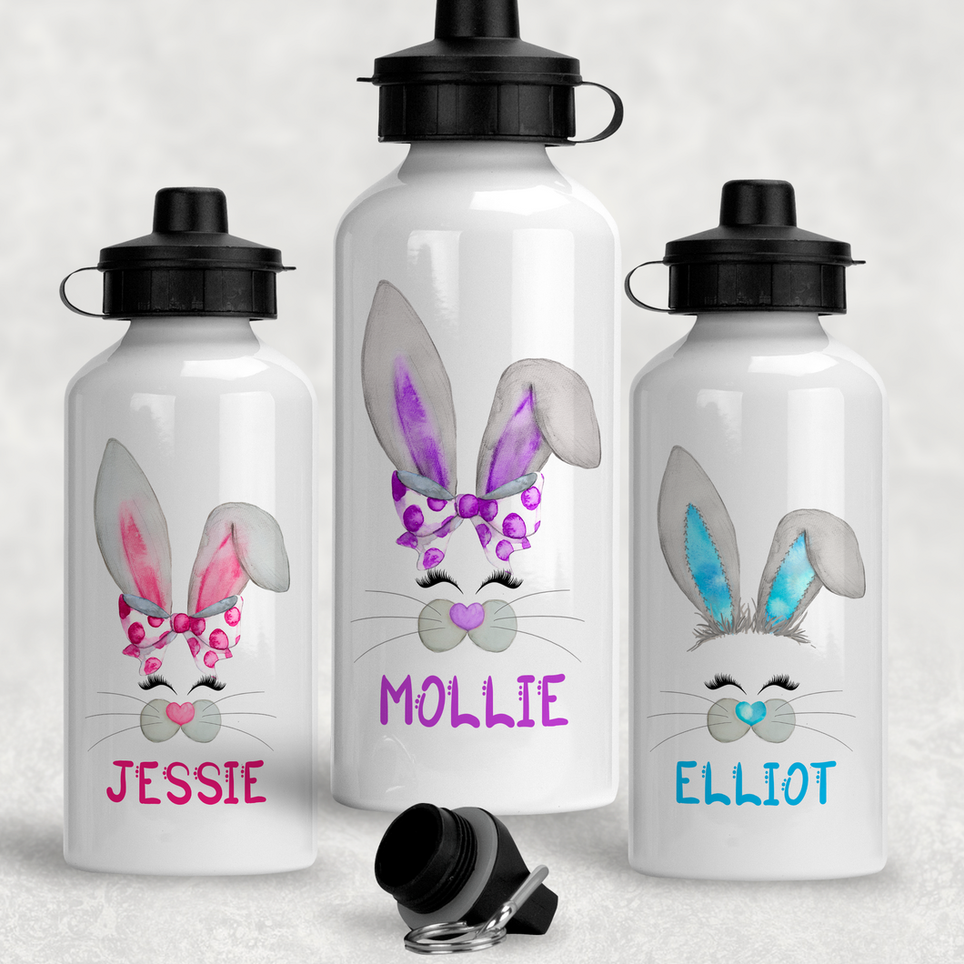 Bunny Rabbit Face Personalised Aluminium Water Bottle 400/600ml
