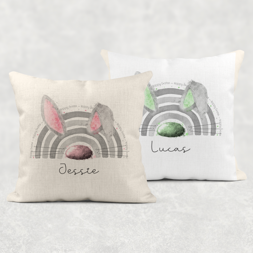 Bunnybow Hoppy Easter Bunny Rabbit Cushion Linen White Canvas