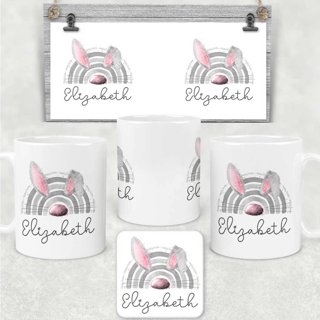 Bunnybow Hoppy Easter Bunny Rabbit Personalised Mug and Coaster Set