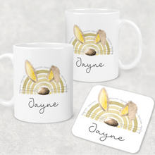 Load image into Gallery viewer, Bunnybow Hoppy Easter Bunny Rabbit Personalised Mug and Coaster Set
