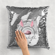 Load image into Gallery viewer, Bunnybow Hoppy Easter Bunny Rabbit Personalised Mermaid Sequin Cushion
