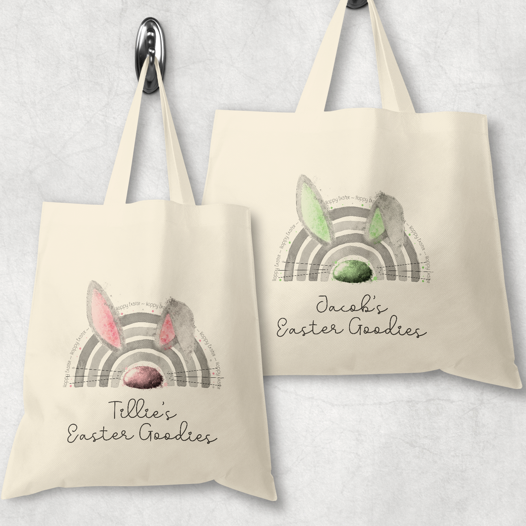 Bunnybow Hoppy Easter Bunny Rabbit Personalised Watercolour Tote Bag