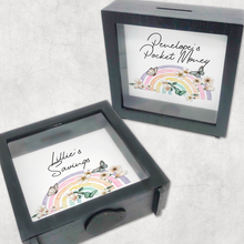 Load image into Gallery viewer, Butterfly Rainbow Personalised Pocket Money Box Frame
