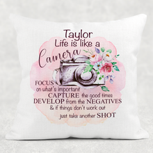Load image into Gallery viewer, Camera Photography Positivity Personalised Cushion
