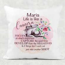 Load image into Gallery viewer, Camera Photography Positivity Personalised Cushion
