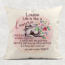 Load image into Gallery viewer, Camera Photography Positivity Personalised Cushion
