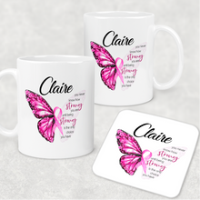 Load image into Gallery viewer, Butterfly Breast Cancer Ribbon Personalised Mug &amp; Coaster
