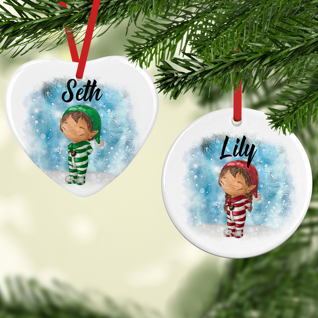 Santa, Mrs Claus, Reindeer or Elf Personalised Ceramic Christmas Bauble