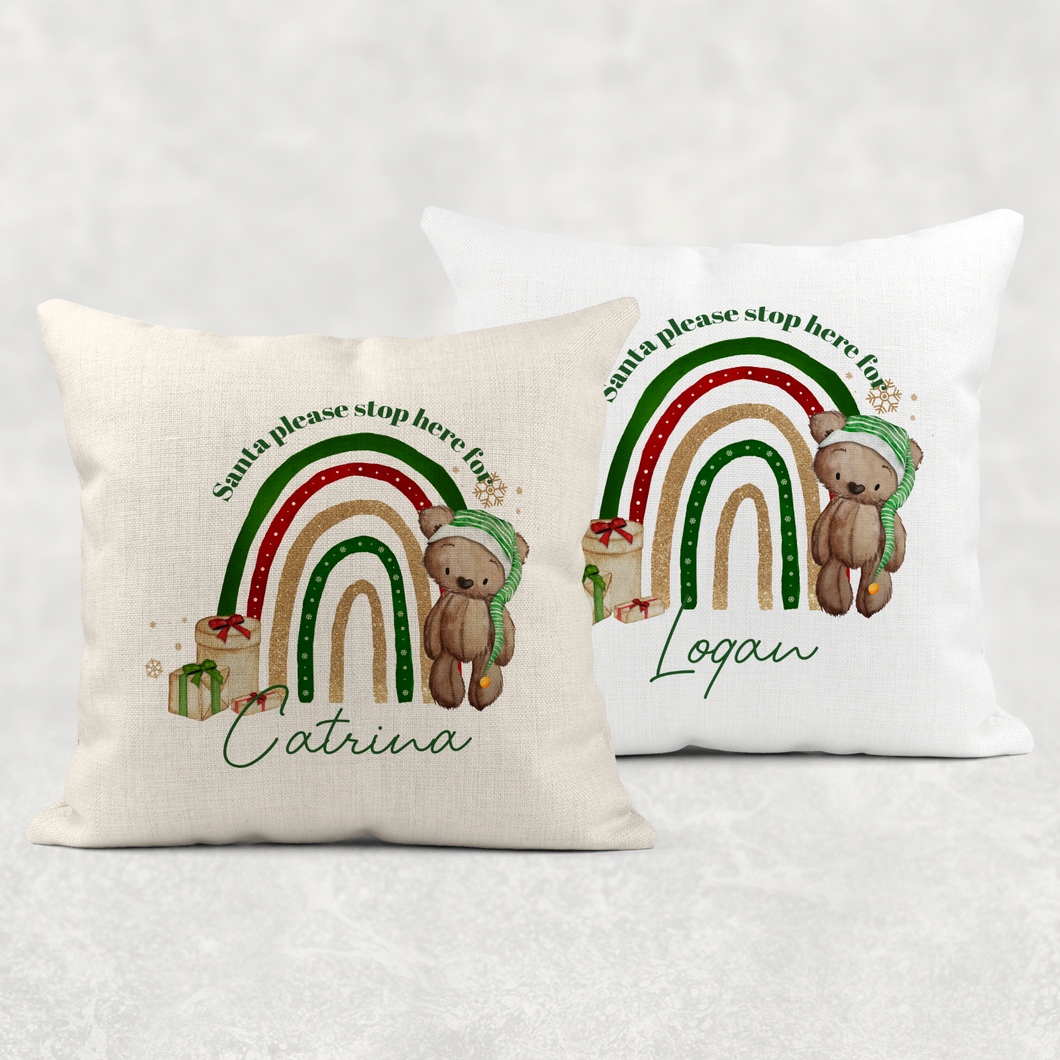 Elf Bear Rainbow Christmas Cushion