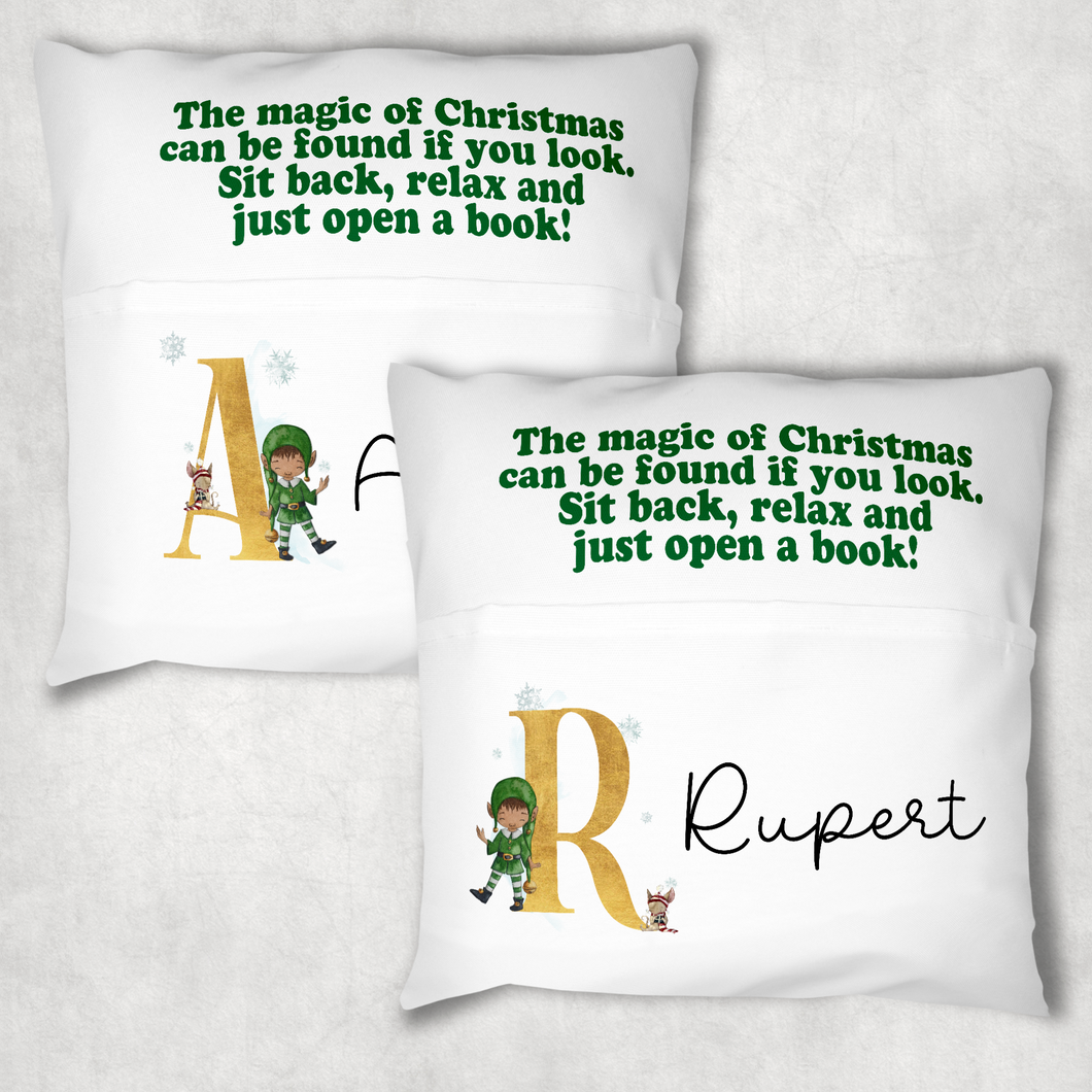 Christmas Eve Personalised Pocket Book Cushion Cover White Canvas