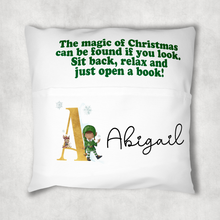 Load image into Gallery viewer, Christmas Eve Personalised Pocket Book Cushion Cover White Canvas
