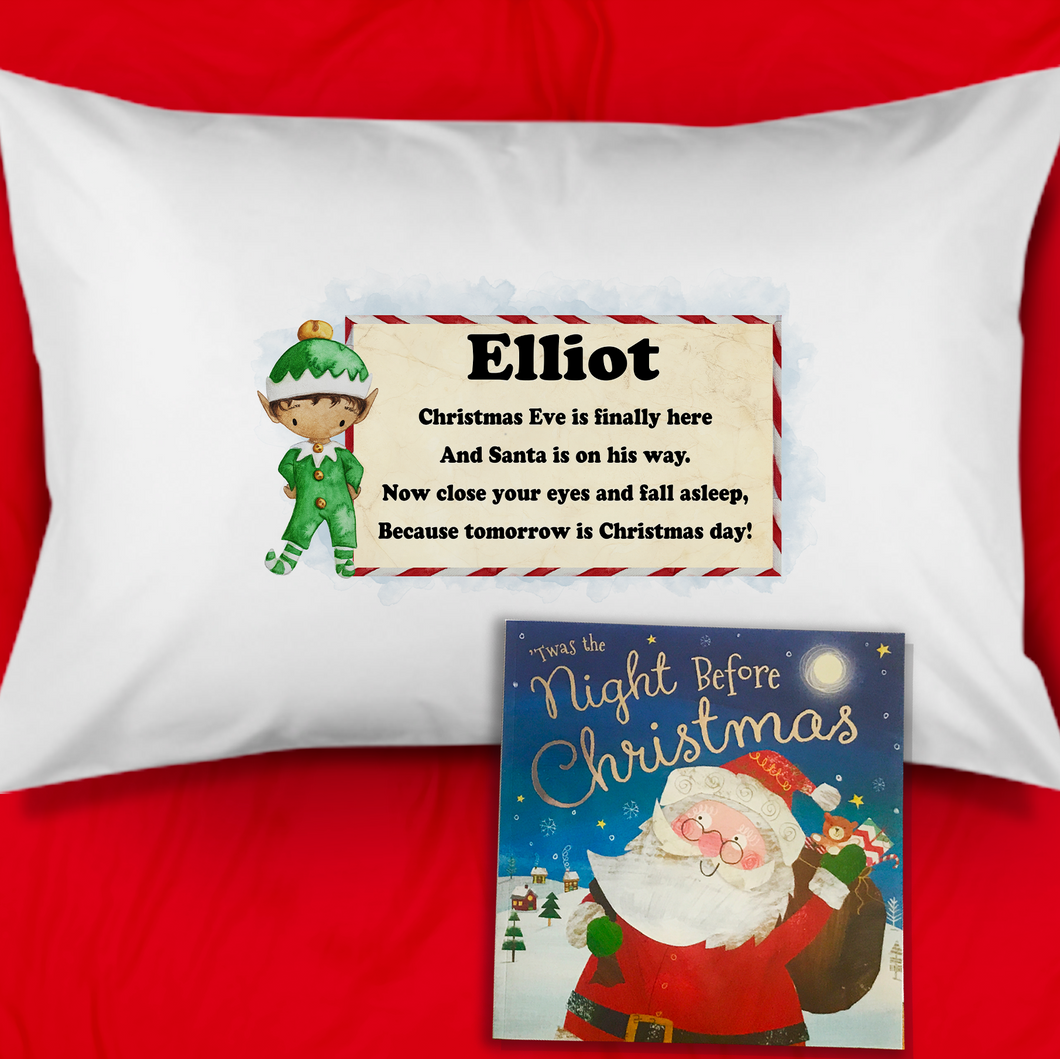 Elf Personalised Christmas Eve Pillow Case & Book