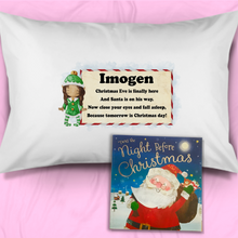 Load image into Gallery viewer, Elf Personalised Christmas Eve Pillow Case &amp; Book
