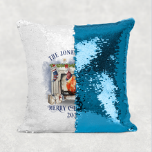 Load image into Gallery viewer, Christmas Festive Fireplace Personalised Mermaid Sequin Cushion
