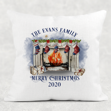 Load image into Gallery viewer, Christmas Fireplace Personalised Cushion Cover Linen White Canvas

