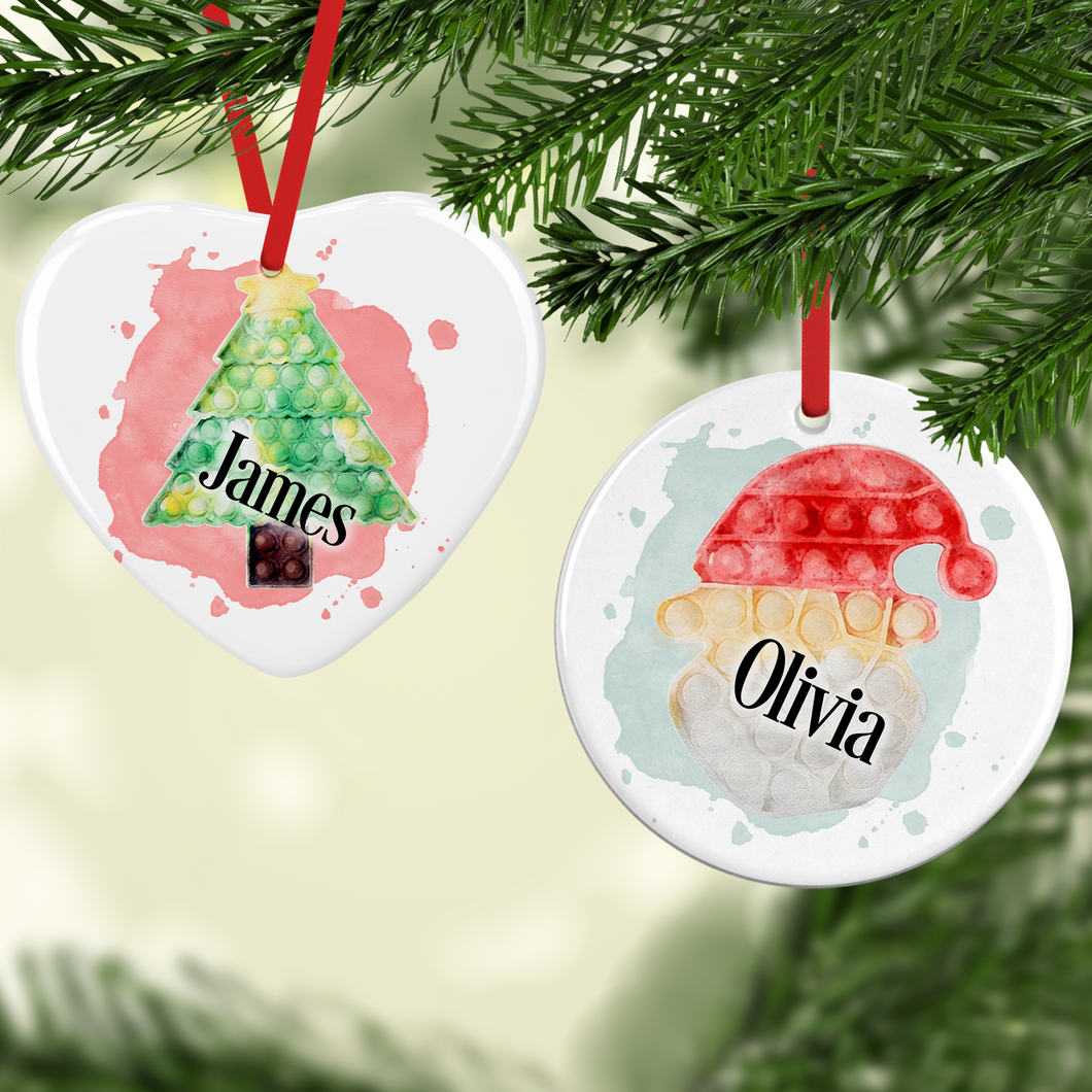 Pop It Santa Christmas Tree Fidget Personalised Ceramic Bauble