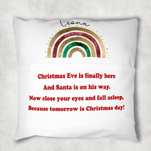 Load image into Gallery viewer, Christmas Rainbow Personalised Pocket Book Cushion Cover White Canvas
