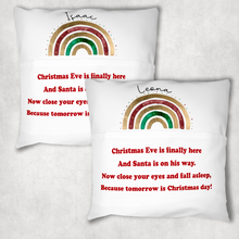 Load image into Gallery viewer, Christmas Rainbow Personalised Pocket Book Cushion Cover White Canvas
