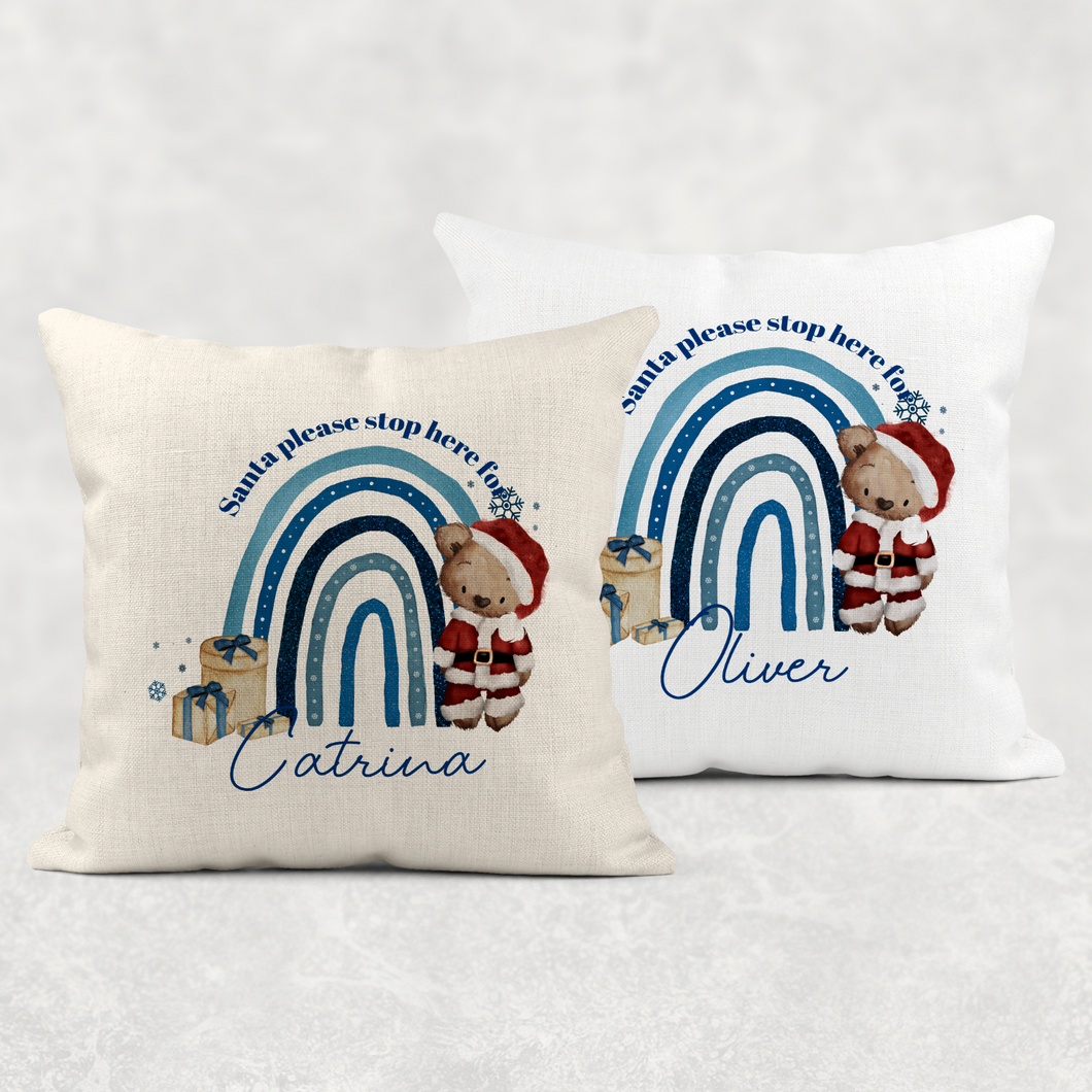 Santa Bear Rainbow Christmas Cushion