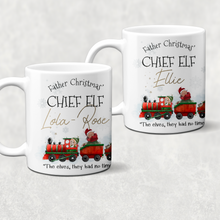 Load image into Gallery viewer, Father Christmas&#39; Chief Elf Christmas Train Personalised Christmas Eve Mug and Coaster Set
