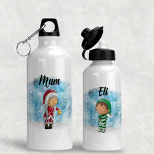 Load image into Gallery viewer, Father Christmas, Mrs Claus, Elf or Reindeer Personalised Christmas Aluminium Water Bottle 400/600ml
