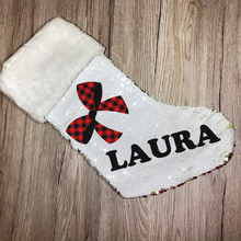 Load image into Gallery viewer, Personalised Bow Gold Sequin Christmas Stocking - Christmas - Molly Dolly Crafts
