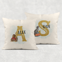 Load image into Gallery viewer, Circus Alphabet Cushion Linen White Canvas
