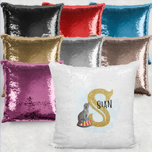 Load image into Gallery viewer, Circus Alphabet Watercolour Mermaid Sequin Cushion
