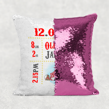 Load image into Gallery viewer, Carnival Circus Baby Birth Stat Personalised Sequin Reveal Cushion
