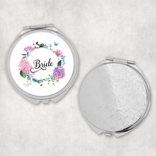 Load image into Gallery viewer, Bride Floral Wreath Wedding Compact Mirror - Pocket Mirror - Molly Dolly Crafts
