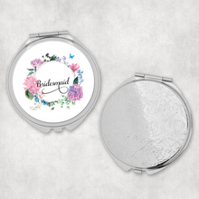 Load image into Gallery viewer, Bridesmaid Floral Wreath Wedding Compact Mirror - Pocket Mirror - Molly Dolly Crafts
