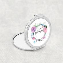 Load image into Gallery viewer, Bridesmaid Floral Wreath Wedding Compact Mirror - Pocket Mirror - Molly Dolly Crafts
