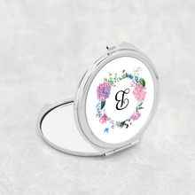 Load image into Gallery viewer, Initial Floral Wreath Wedding Compact Mirror - Pocket Mirror - Molly Dolly Crafts
