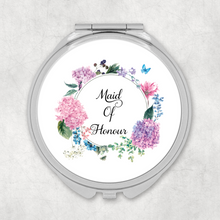 Load image into Gallery viewer, Maid of Honour Floral Wreath Wedding Compact Mirror - Pocket Mirror - Molly Dolly Crafts
