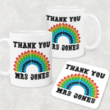 Load image into Gallery viewer, Teacher Crayon Rainbow Thank You Personalised Mug &amp; Coaster
