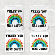 Load image into Gallery viewer, Teacher Crayon Rainbow Thank You Personalised Mug &amp; Coaster
