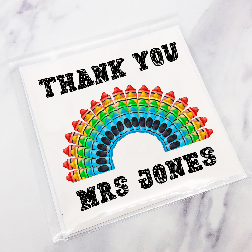Teacher Crayon Rainbow Thank You Personalised Greetings Card