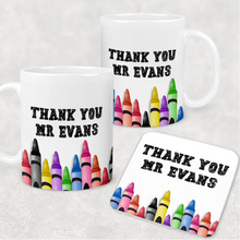 Load image into Gallery viewer, Teacher Crayon Thank You Personalised Mug &amp; Coaster
