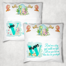 Load image into Gallery viewer, Dinosaur Alphabet White Canvas Book Pocket Cushion Cover
