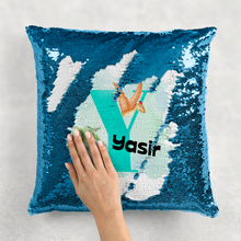 Load image into Gallery viewer, Dino Alphabet Watercolour Mermaid Sequin Cushion

