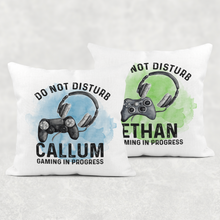 Load image into Gallery viewer, Gamer Personalised Cushion Do Not Disturb Gaming in Progress Cover
