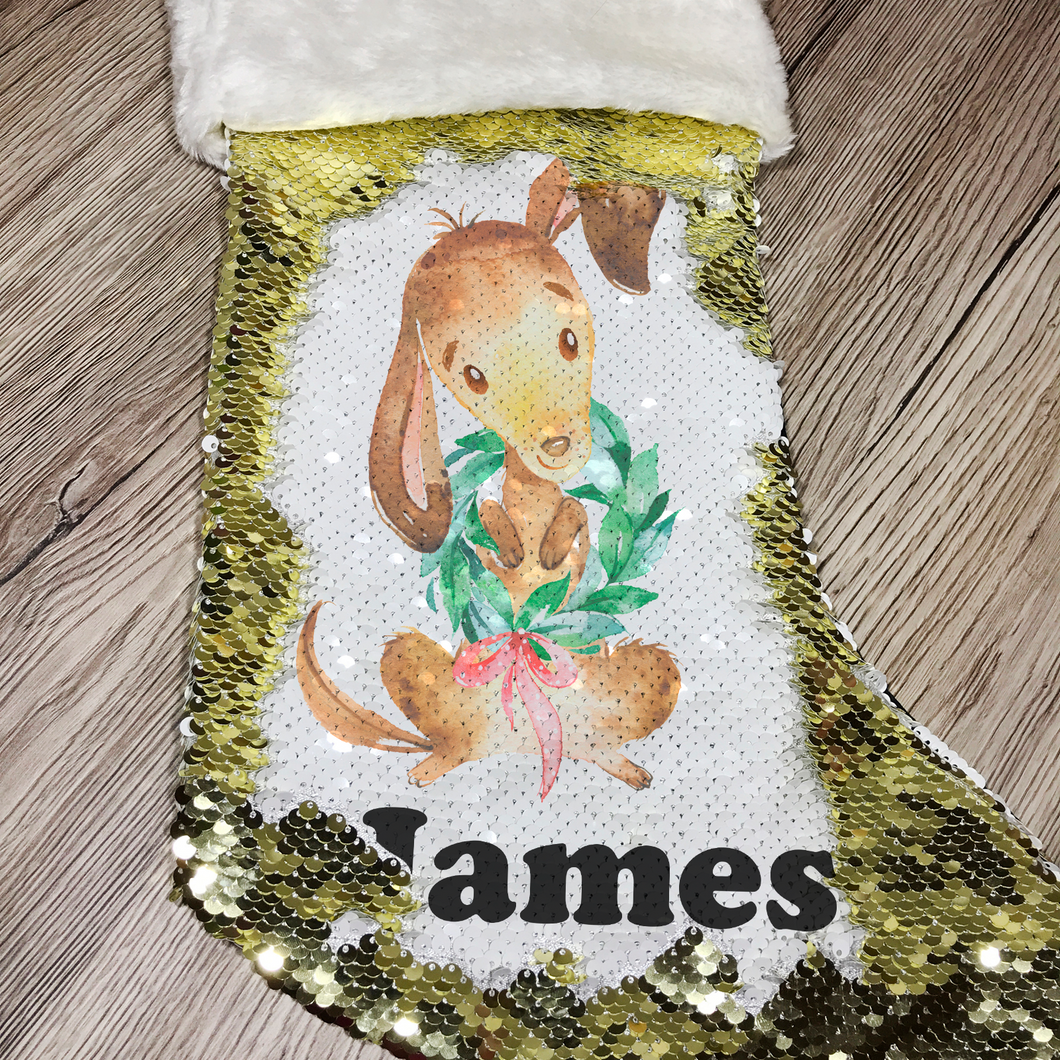 Personalised Dog Gold Sequin Christmas Stocking - Christmas - Molly Dolly Crafts