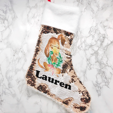 Load image into Gallery viewer, Personalised Dog Fur Topped Sequin Christmas Stocking

