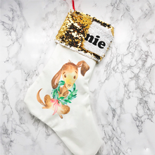 Load image into Gallery viewer, Personalised Dog Sequin Topped Christmas Stocking
