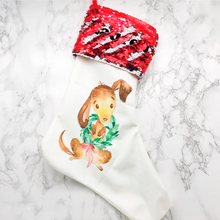 Load image into Gallery viewer, Personalised Dog Sequin Topped Christmas Stocking
