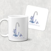 Load image into Gallery viewer, Dragon Glitter Alphabet Personalised Watercolour Mug
