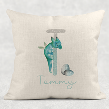Load image into Gallery viewer, Dragon Blue Alphabet Cushion Linen White Canvas
