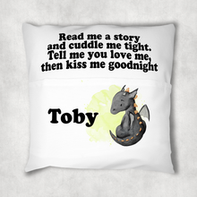 Load image into Gallery viewer, Dragon Personalised Pocket Book Cushion Cover White Canvas
