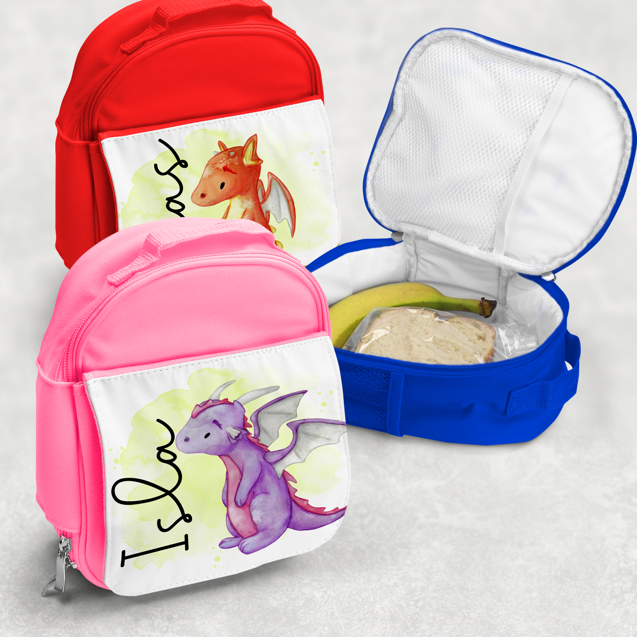 Personalised Dragon Childrens Lunch Bag, Lunch Box, Insulated, Cool Bag, School  Bag, Kids Lunch Bag, PINK, BLUE, RED 