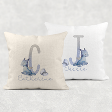 Load image into Gallery viewer, Dragon Lilac Alphabet Cushion Linen White Canvas
